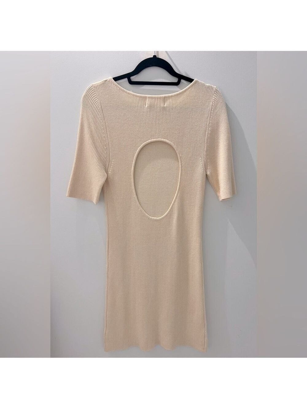 Knit Short Sleeve Mini Dress in Cream - Picture 4 of 12
